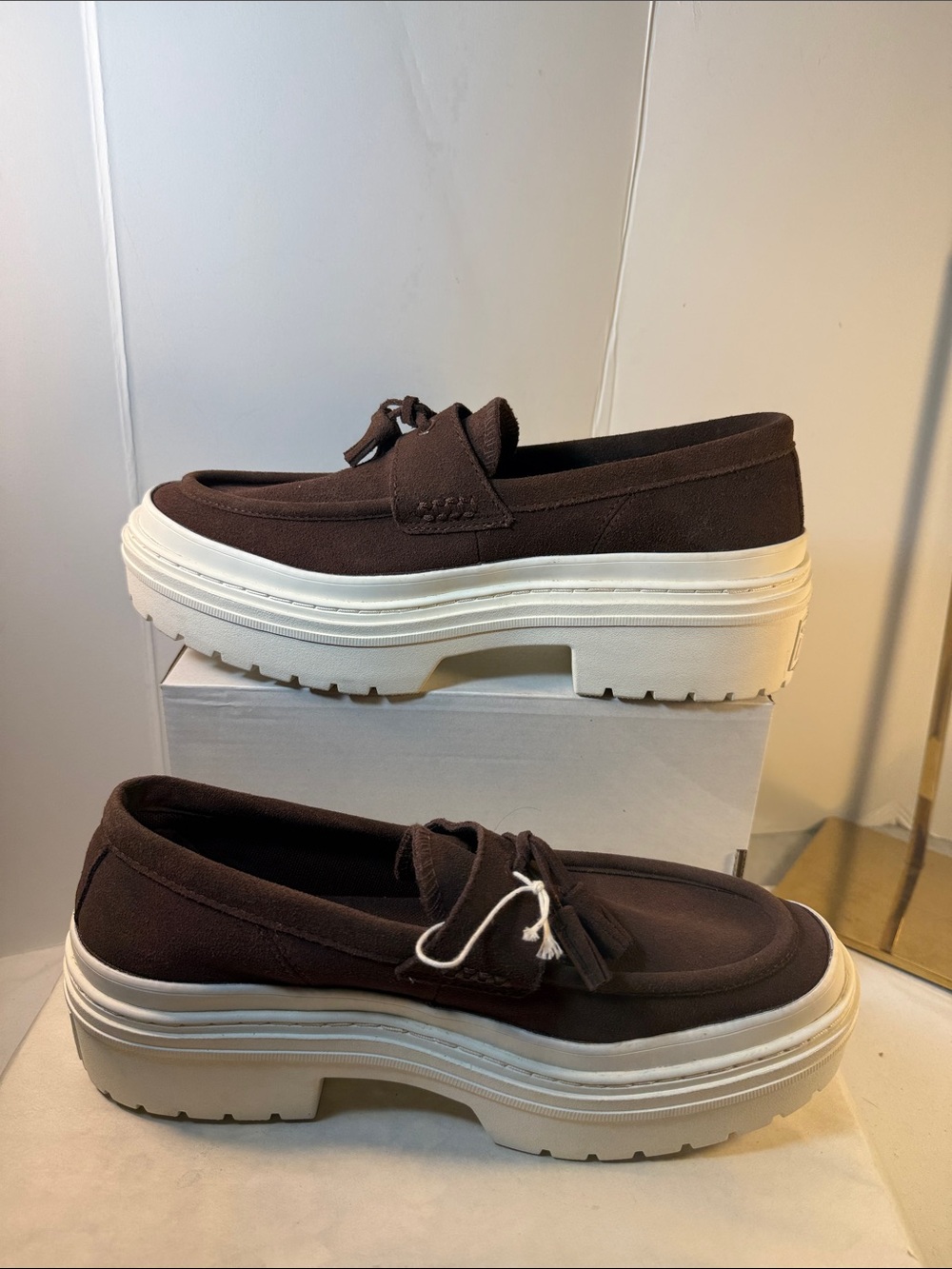 Women’s Dark Brown Platform Slip-On Loafers with Chunky Cream Sole